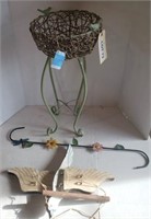 Bird Nest Basket on Legs & Wooden Flying Bird, etc
