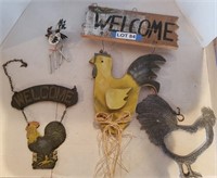 (2) Chicken Welcome Signs, Chicken Chime & Rooster