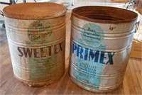 (2) Large Advertising Cans (1 with lid), has bales