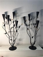 Decorative glass leaves and metal candle holders