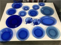 Lot of cobalt blue glass plates bowl sugars and
