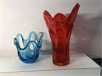 Vintage lot of 2 art glass vases Blenko ?