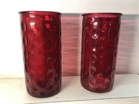 Red Glass vases thumbprint pattern