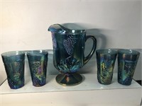 Vintage lot Carnival Glass Pitcher and 4 glasses