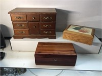 Lot of 3 wooden jewelry boxes 1 signed Lane