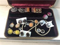 Vintage costume jewelry cuff links lot with case