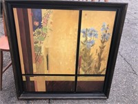 Framed floral  signed painting . Measures approx