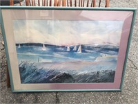Framed under glass sailboat print measures approx