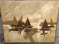 Framed oil on canvas sailboat painting . Measures