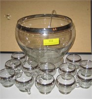Punchbowl W/ 12 Cups & Glass Ladle-Matches #112