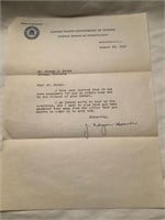 Signed J. Edgar Hoover letter DOJ paper