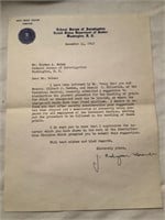 Signed J. Edgar Hoover letter on DOJ paper