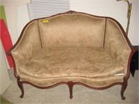 Wing Back Loveseat W/ Carved Wood