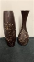 2 15”  wooden vases