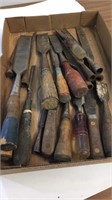 Lot of old chisels & an old level