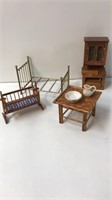 Dollhouse furniture- table, hutch,baby bassinet,