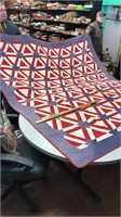 Handmade Quilt -Red White and Blue-approx 100” x