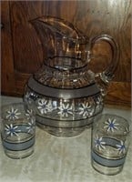HAND PAINTED WATER PITCHER AND GLASSES