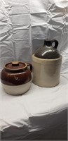 Bean pot and brown and white jug
