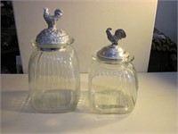 Pair of Rooster Lidded Glass Jars