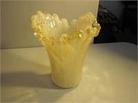 Short Hand Blown Glass Swirl Ruffed Vase