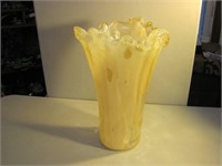 Tall Hand Blown Glass Swirl Ruffed Vase