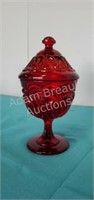 Vintage cranberry glass 7 inch covered compote