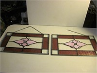 Pair of Stained Glass Window Hangings