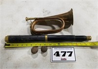 2 - 1-1/4 cannon balls, bugle, telescope