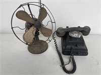 Vintage Telephone and Electric Fan (not Checked)