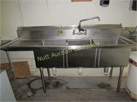 3 compartment stainless steel sink w/faucet