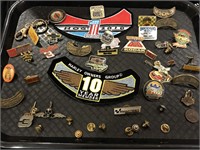 COLLECTION OF PINS AND BADGES HARLEY,EARNHARDT,ETC
