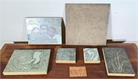 7 pcs. Linoleum Blocks & Copper Engraving Plate