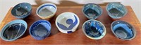 9 pcs Art Pottery Stoneware Bowls
