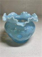 Fenton Blue coin Dot Glass Rose bowl Vase