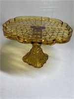 Amber Glass Moon and Stars Cake plate Pedestal