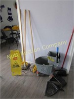 Industrial mop bucket, mop and broom