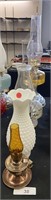 Four Oil Lamps w/ Milk Glass Chimney.