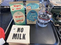 Wengert’s milk cards, cartons, Swiss bottle.