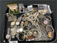 Vintage watches, costume jewelry, S&P set.