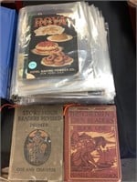 Early readers, old cookbooks in binder.