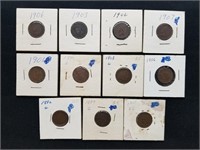 11 Assorted Indian Head Pennies 1 Lot