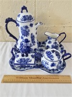 Vintage Porcelain Tea Set Blue Floral