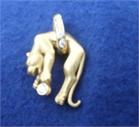 14K Cat Pendant w/Diamonds--4 Grams