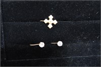 14k CZ Leverback Earrings, One Single Cross Type