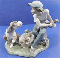 Lladro #5376 Boy with Dog and Puppies