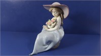 Lladro #5862 Girl in Hat With Flowers