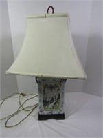 Porcelain and Wood Table Lamp with Shade--26"