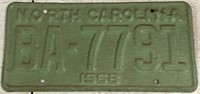 VINTAGE 1968 NC LICENSE PLATE TAG NEEDS WORK SHIPS