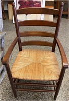 1 WOODEN CAPTAIN'S CHAIR W/HAND WOVEN BOTTOM